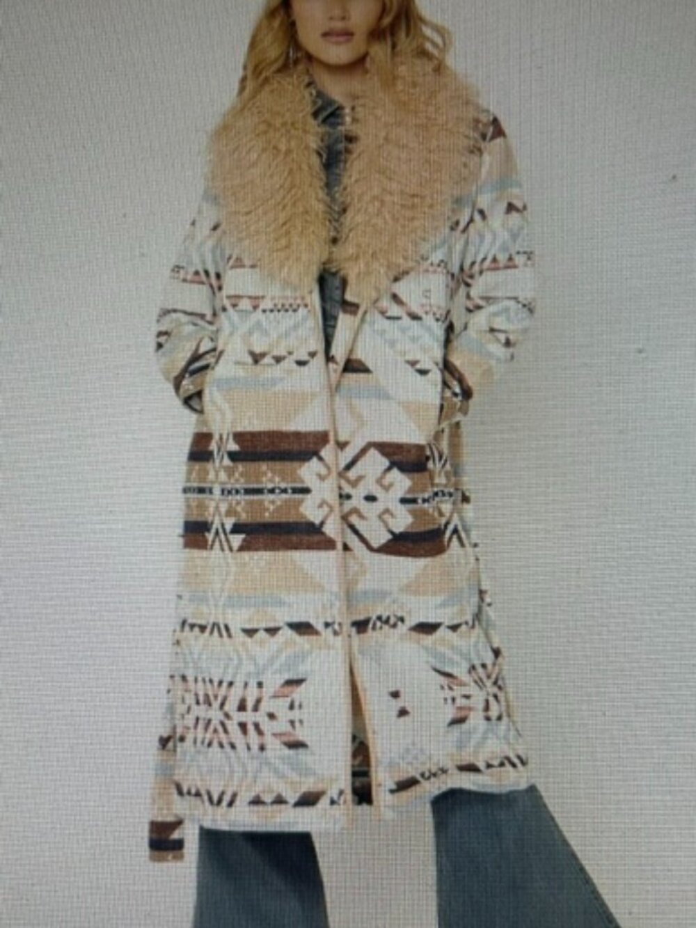 Shyanne Women's Nelson Faux Fur Collar Western Blanket Tie Belt Coat NWT